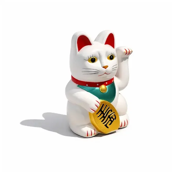 Hvid Lucky Cat Maneki Neko 15 cm � bring held, velstand og harmoni ind i dit liv.