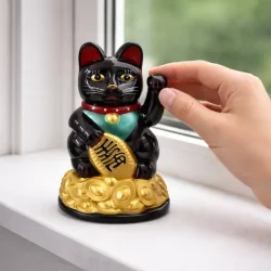Maneki Neko sort vinkekat � held, rigdom og bev�gelse 13 cm