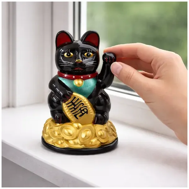 Maneki Neko sort vinkekat � held, rigdom og bev�gelse 13 cm