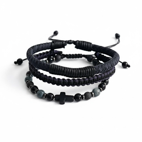 Midnight Cross herrearmb�nd med dumortierit, onyx, lavasten og kors