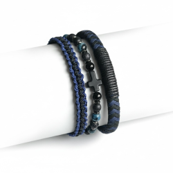 Midnight Cross herrearmb�nd med dumortierit, onyx, lavasten og kors