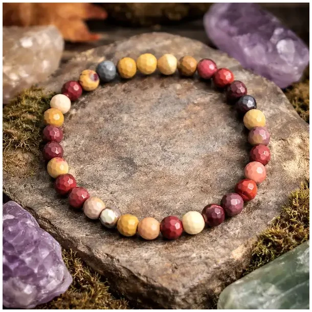 Krystal armb�nd | facetslebet | Mookait | 6 mm. stenperler | M�l 16 - 19 cm