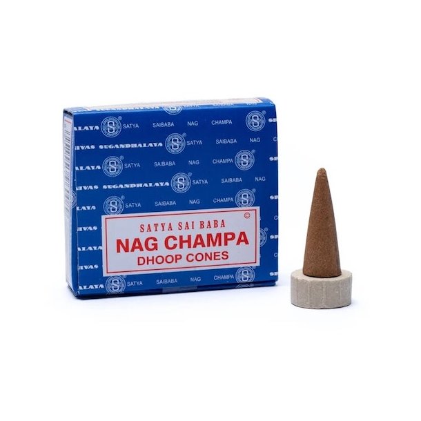 Nag Champa r�gelseskegler cones 12 stk med metalholder � perfekt til meditation og healing
