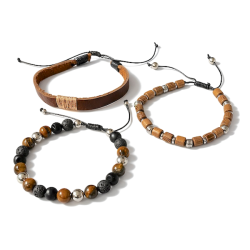 Nordic Warrior herrearmb�nd i l�der, st�l og krystaller med tiger�je og agat