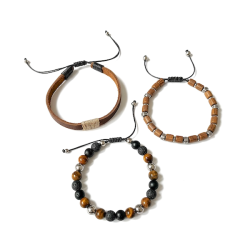 Nordic Warrior herrearmb�nd i l�der, st�l og krystaller med tiger�je og agat