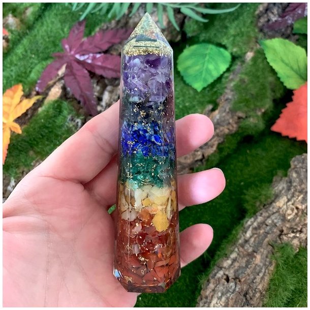Super smukke obelisk/trne orgonit m. 7 chakra sten - 12 cm