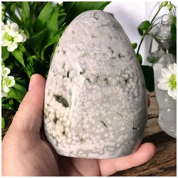 Unika Ocean jaspis freeform 10,5 cm  unik poleret sten med farver og naturlige huler