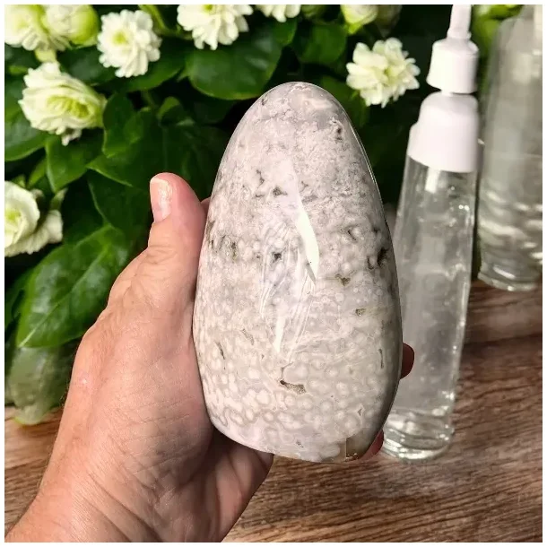 Unika Ocean jaspis freeform 10,5 cm  unik poleret sten med farver og naturlige huler