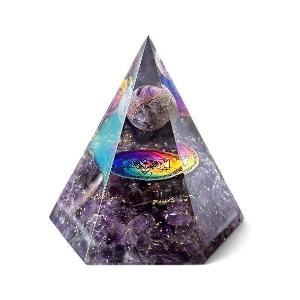 Stor Hexagonal Ametyst Orgonit Pyramide � Harmoni, Beskyttelse og Energetisk Balancering