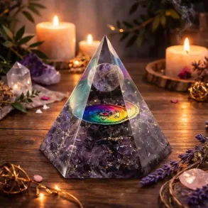 Stor Hexagonal Ametyst Orgonit Pyramide � Harmoni, Beskyttelse og Energetisk Balancering