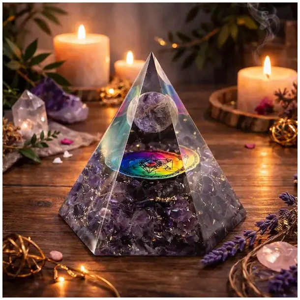 Stor Hexagonal Ametyst Orgonit Pyramide � Harmoni, Beskyttelse og Energetisk Balancering