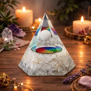 Stor Hexagonal Hvid Agat Orgonit Pyramide � Harmoni, Beskyttelse og Energetisk Balancering