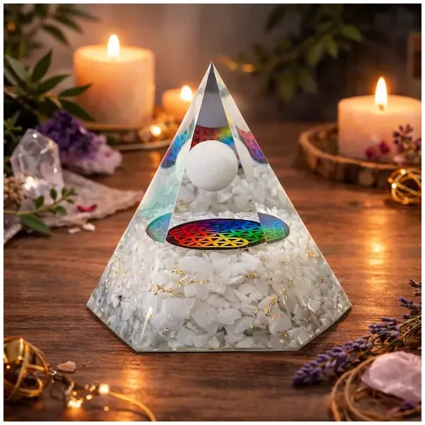 Stor Hexagonal Hvid Agat Orgonit Pyramide � Harmoni, Beskyttelse og Energetisk Balancering