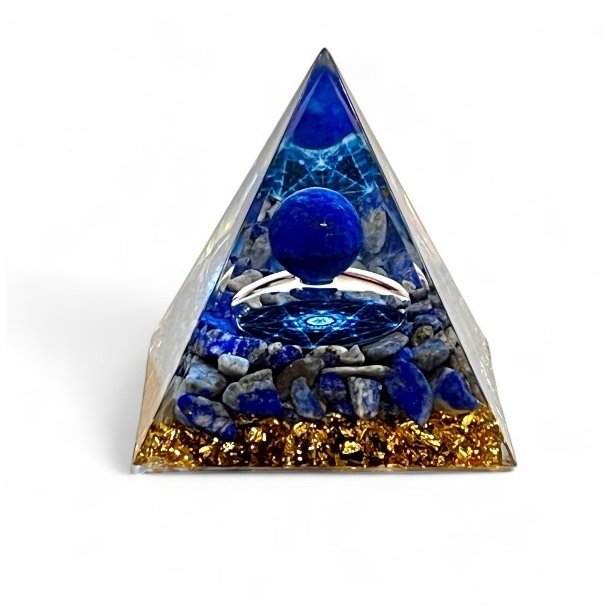 Orgonit Pyramide med lapis lazuli og pentagram - 5 cm