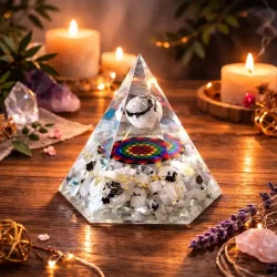 Stor Hexagonal Regnbue M�nesten Orgonit Pyramide � Harmoni, Beskyttelse og Energetisk Balancering