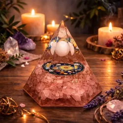 Stor Hexagonal Rosenkvarts Orgonit Pyramide � Harmoni, Beskyttelse og Energetisk Balancering