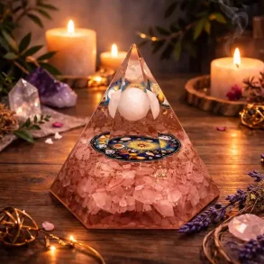 Stor Hexagonal Rosenkvarts Orgonit Pyramide � Harmoni, Beskyttelse og Energetisk Balancering