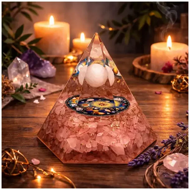 Stor Hexagonal Rosenkvarts Orgonit Pyramide � Harmoni, Beskyttelse og Energetisk Balancering