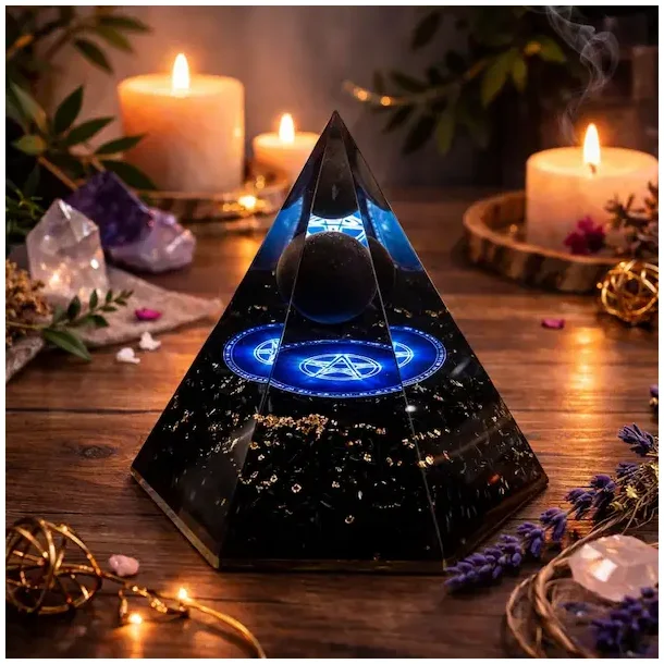 Stor Hexagonal Sort Turmalin Orgonit Pyramide � Harmoni, Beskyttelse og Energetisk Balancering