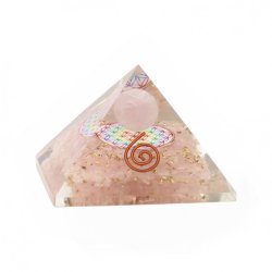 Rosenkvarts Orgonit Pyramide 5 x 5 x 3,8 cm med Flower of Life &amp; Spiral