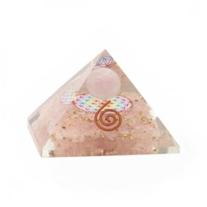 Rosenkvarts Orgonit Pyramide 5 x 5 x 3,8 cm med Flower of Life & Spiral