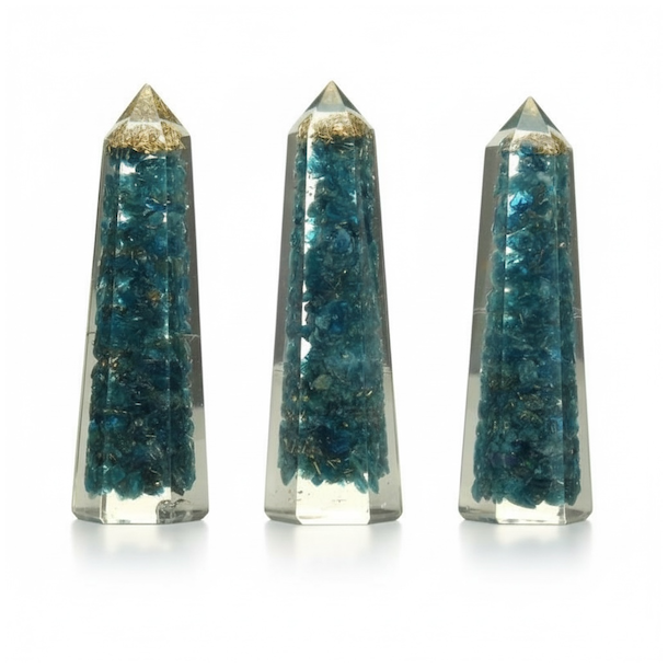 Orgonit t�rn med bl� apatit 8 cm � EMF beskyttelse &amp; energibalance