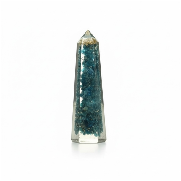 Orgonit t�rn med bl� apatit 8 cm � EMF beskyttelse &amp; energibalance