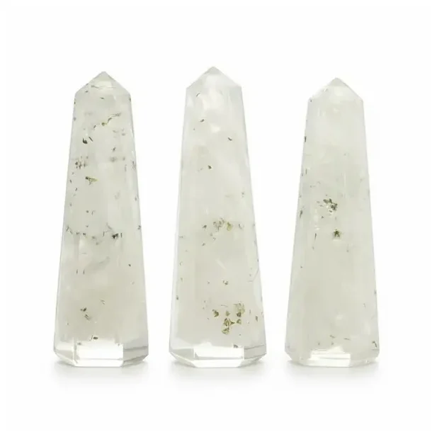 Orgonit t�rn med selenit 6,5 cm � rensende energi, klarhed og h�j spirituel vibration