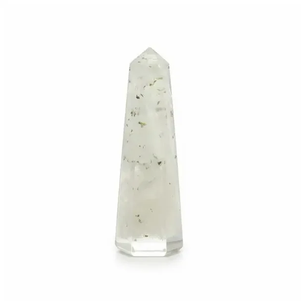 Orgonit t�rn med selenit 6,5 cm � rensende energi, klarhed og h�j spirituel vibration
