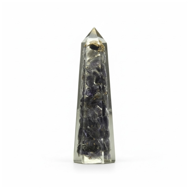 Orgonit t�rn med iolit 8 cm � EMF beskyttelse, intuition &amp; klarhed