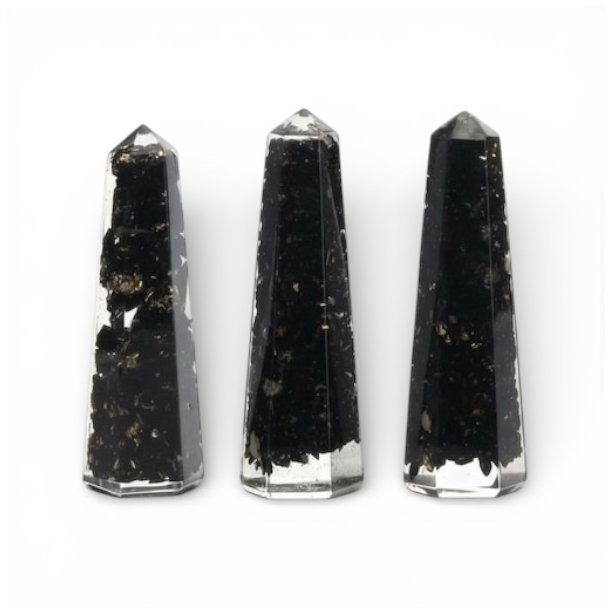 Orgonit t�rn med sort turmalin 6 cm � st�rk EMF-beskyttelse &amp; grounding