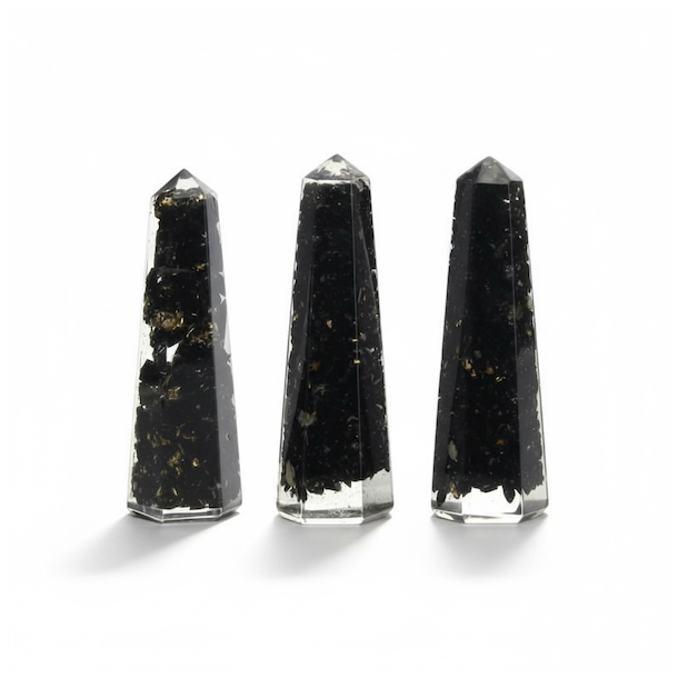 Orgonit t�rn med sort turmalin 6 cm � st�rk EMF-beskyttelse &amp; grounding