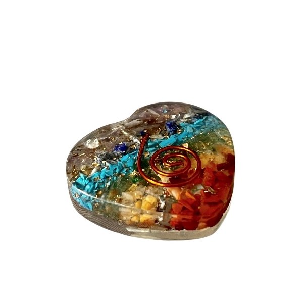 Orgonit Vedh�ng med 7 Chakra Sten � Hjerteformet, 3,7 x 3,5 cm