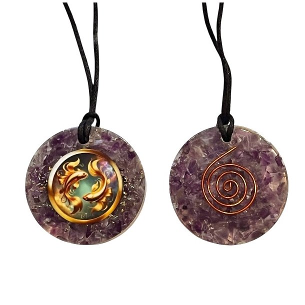 Spirituelt orgonit vedh�ng med ametyst � Fiskens stjernetegn