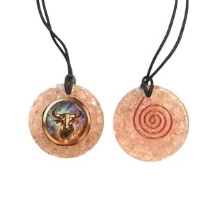 Spirituelt orgonit vedh�ng med rosenkvarts � Tyrens stjernetegn