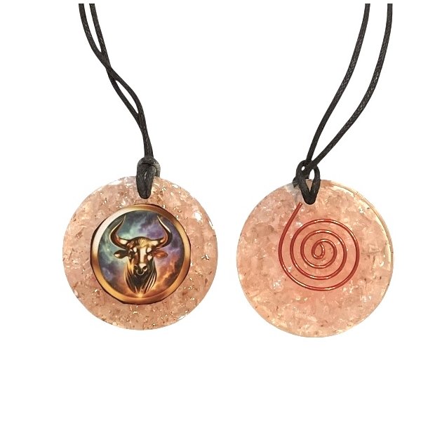 Spirituelt orgonit vedh�ng med rosenkvarts � Tyrens stjernetegn