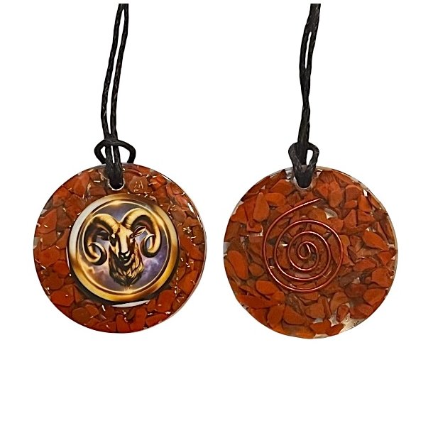 Spirituelt orgonit vedh�ng med r�d jaspis � V�dderens stjernetegn