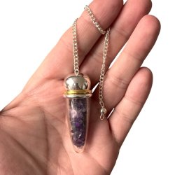 Pendul med Ametyst chips  ca. 23,5 cm, Perfekt til Meditation og Healing