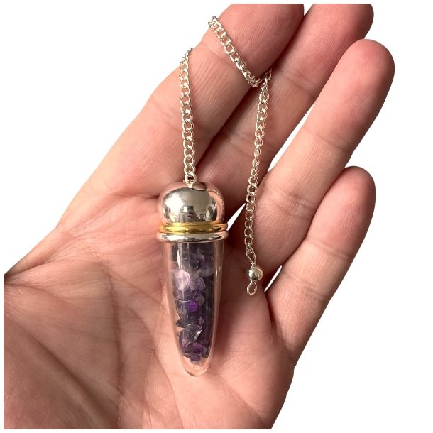 Pendul med Ametyst chips  ca. 23,5 cm, Perfekt til Meditation og Healing