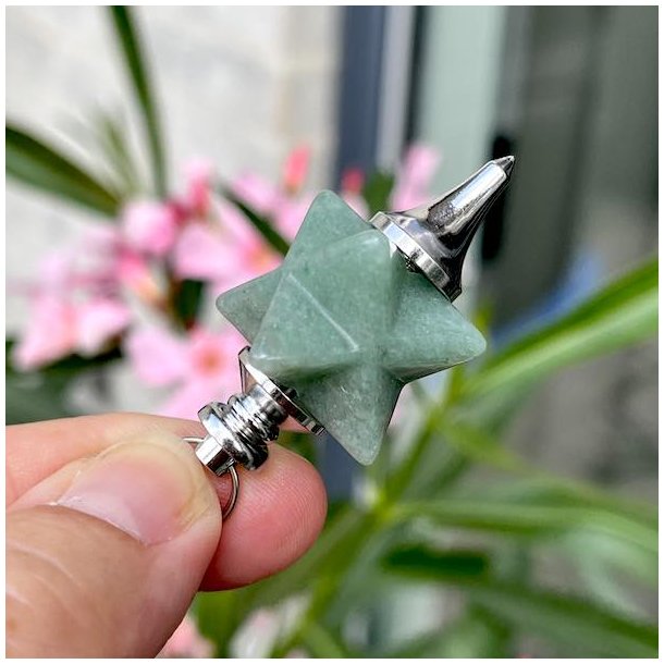 gr�n aventurin pendul med merkaba stjerne til held, ro og balance