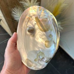Stor perlemorsskal med naturlig perle &ndash; 17,5 x 12 cm