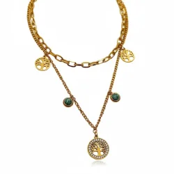 Forgyldt Dobbeltkde med Livets Tr, Bl Howlit og Rhinsten  Livets Energi