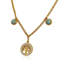 Forgyldt Dobbeltkde med Livets Tr, Bl Howlit og Rhinsten  Livets Energi