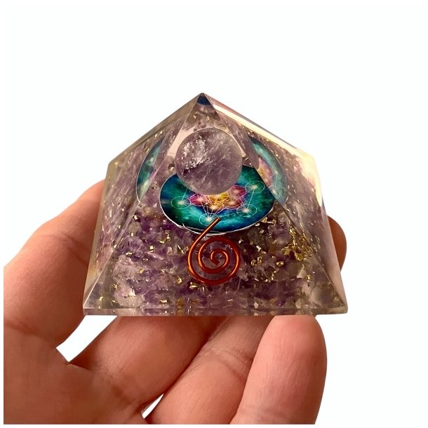 Orgonit Pyramide med Ametyst og metatron�s Cube - 4,2 x 3,6 cm