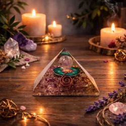 Orgonit Pyramide med Ametyst og metatron�s Cube - 4,2 x 3,6 cm