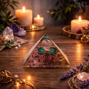 Orgonit Pyramide med Ametyst og metatron�s Cube - 4,2 x 3,6 cm