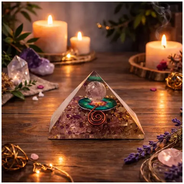 Orgonit Pyramide med Ametyst og metatron�s Cube - 4,2 x 3,6 cm