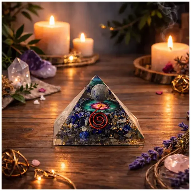 Orgonit Pyramide med lapis lazuli og metatron�s Cube - 4,2 x 3,6 cm