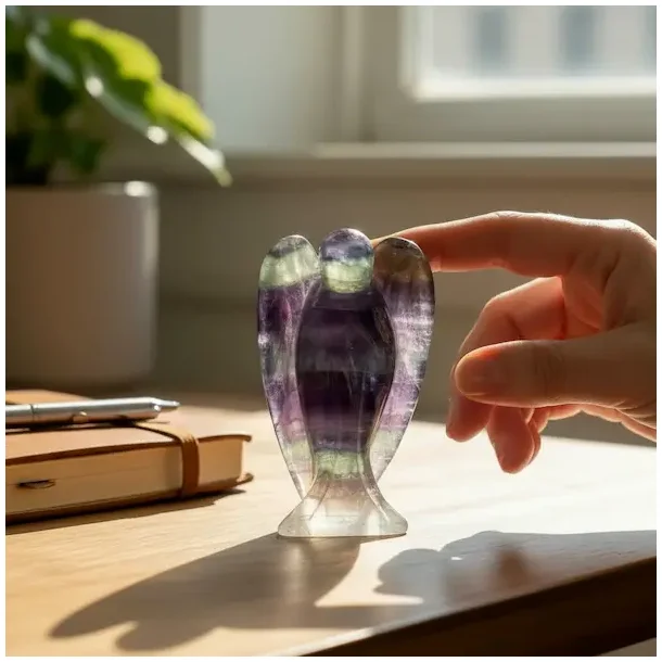 One of a Kind Regnbue Fluorit Engel 8 cm i Fineste Kvalitet