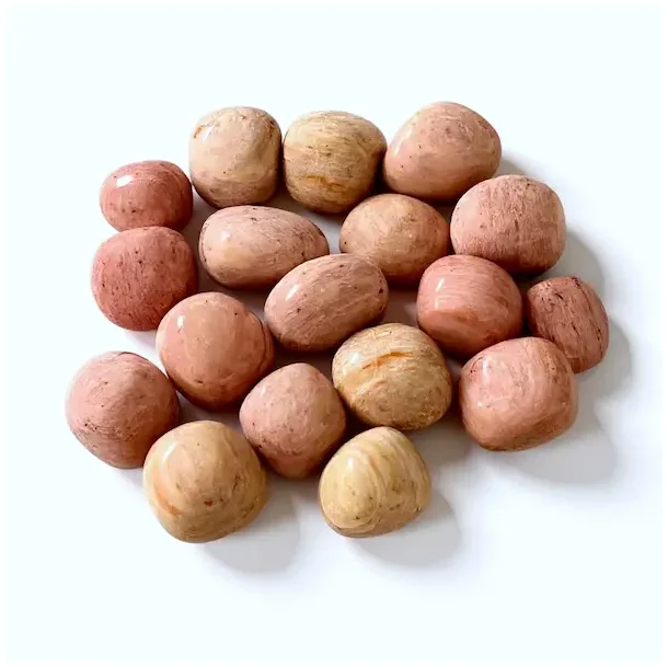 Rhodonit lommesten fra Australien 2�3 cm � rund poleret sten i rosa og rosa-beige